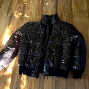 Black shiny puffer coat